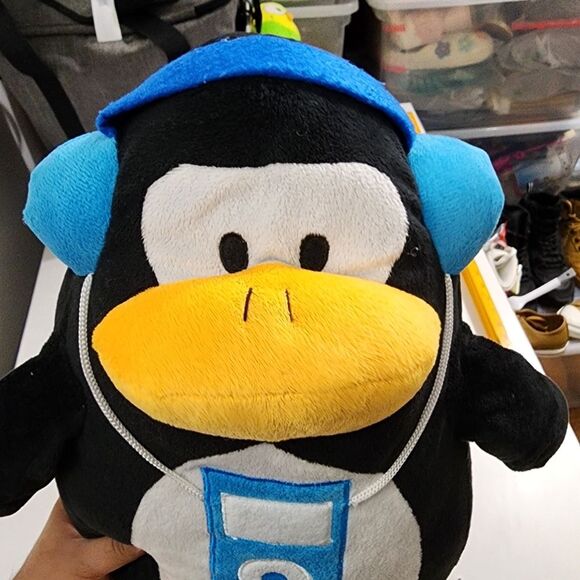 Large Penguin Listening to Music on Blue Headphones & iPod Plush Stuffed Animal - Picture 6 of 15